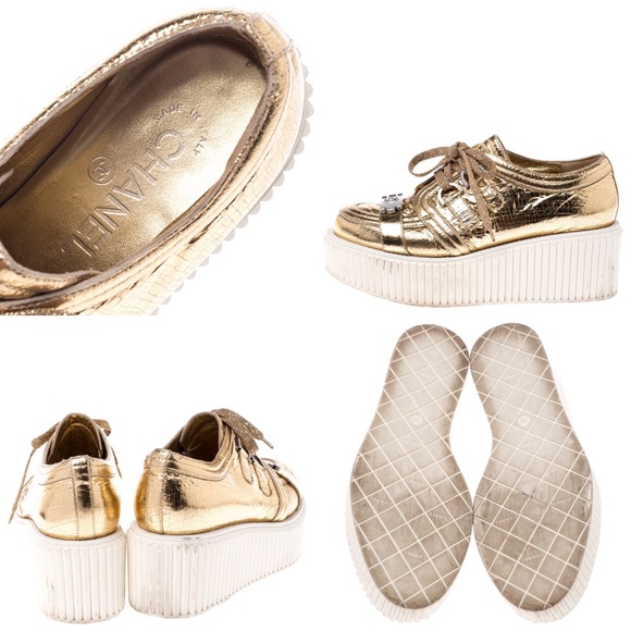 CHANEL Shoes 10 Chanel Gold Platform Sneakers Poshmark